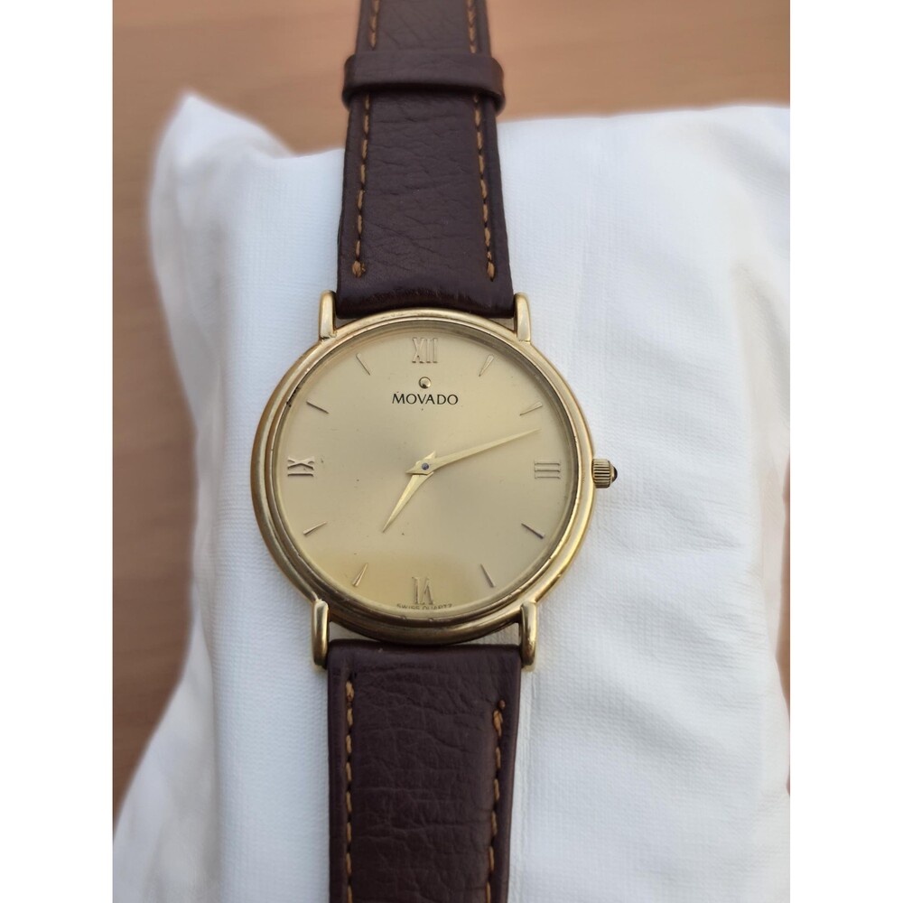 Vintage Movado Museum Watch Gold Champagne Classic Dress Quartz Roman Numeral